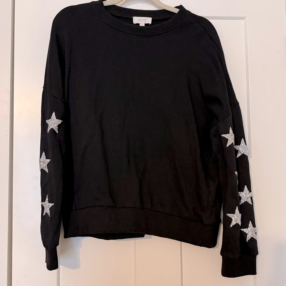 Oddi | Women’s Small Black Sweatshirt with Silver Star Accents